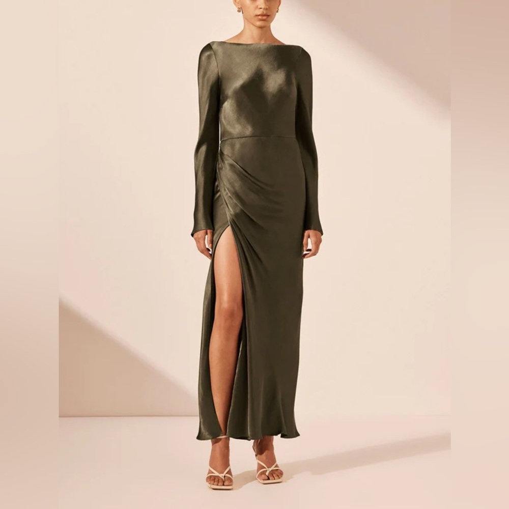 SHONA JOY La Lune Flared Sleeve Side Split Midi Dress - Forest